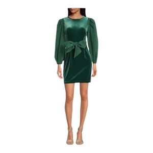 LDT Emerald Green Puff Parachute Sleeve Velvet A-Line Length Dress NEW Size 12